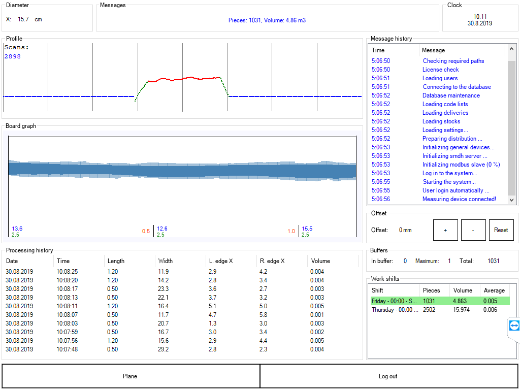 SMMOP - Timber Measuring and Manipulation System for Sawmill Edgers - main screen