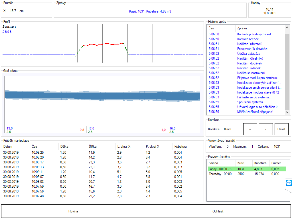 SMMOP - Timber Measuring and Manipulation System for Sawmill Edgers - main screen