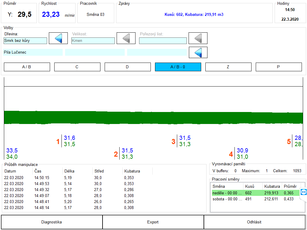 SMPD - Timber Measuring System for Belt Conveyors - main screen